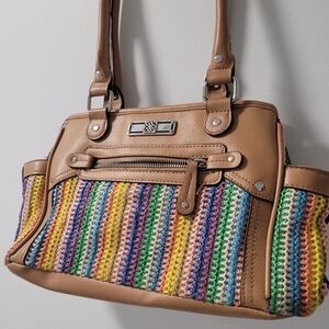 Vintage Large Woven Multicoloured Purse With Several Storage Compartments